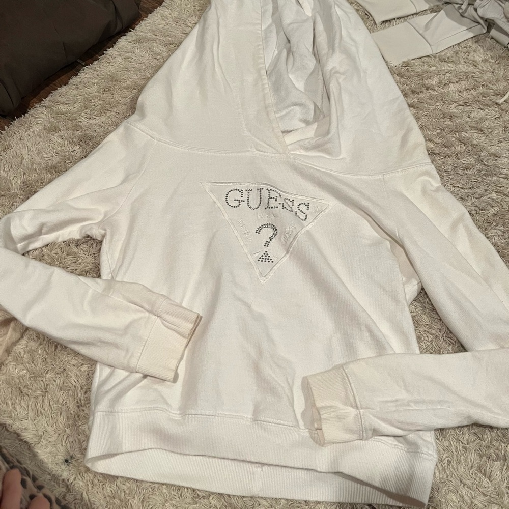 Guess Womens White Logo Hoodie